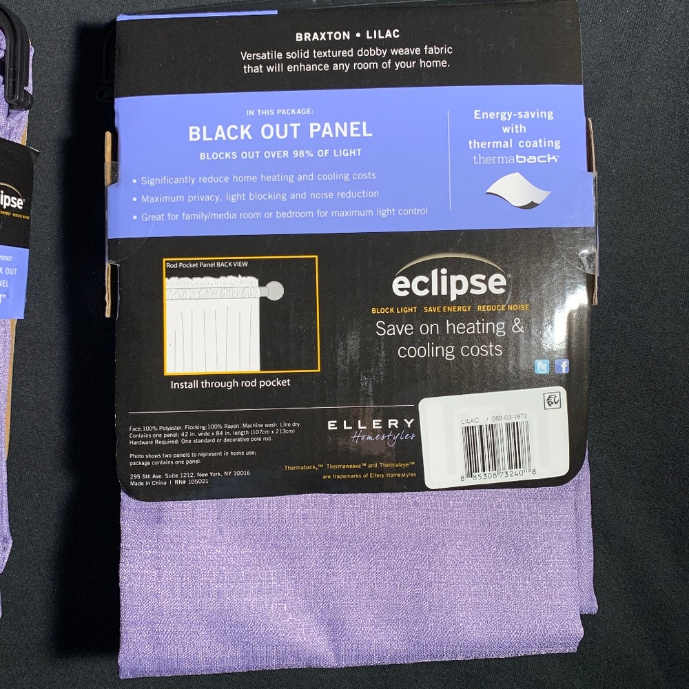 SOLD. Eclipse 42” x 84” Lilac Black Out Panel Curtains x2 - Picture 5 of 6